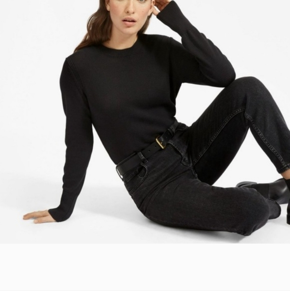 Everlane 100% Cotton Soft Crewneck Sweater Blue Washed Black Natural Fibers